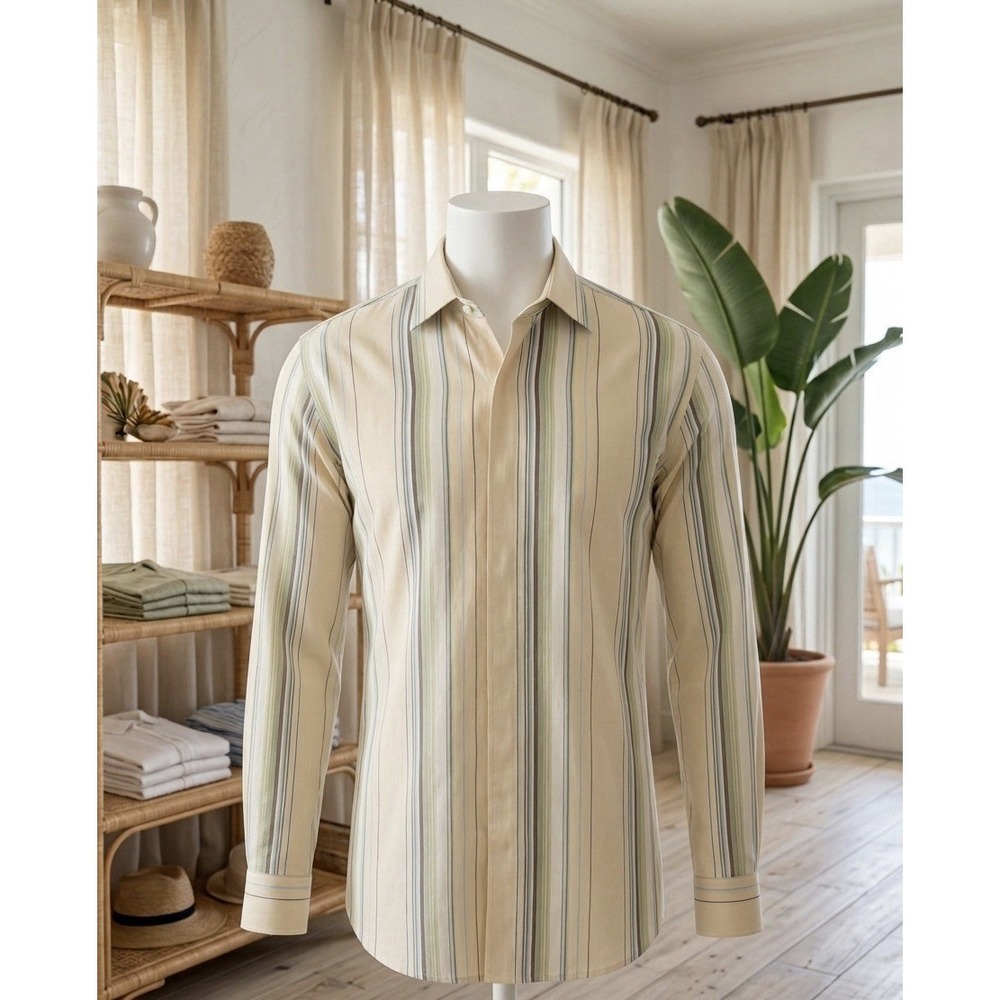 Mens Tommy Bahama Striped Button Down Shirt Golf Resort Country Club Sage